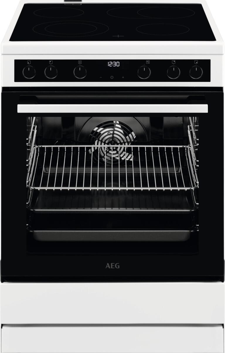 AEG CCB6441ABW EEK A Standherd mit Glaskeramikkochfeld, 60 cm breit, 73 L, Geschirrwagen, Dörren-Funktion, Feuchte Umluft, weiß (940002957)