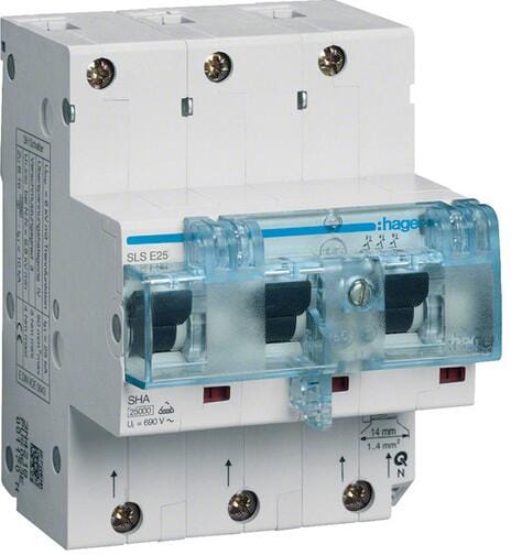 Hager HTN325E SLS Schalter 3-Polig, E-Charakteristik, 25A, für Hutschienenmontage