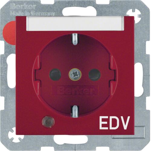 Berker 41108915 Steckdose SCHUKO mit Kontroll-LED, Beschriftungsfeld und erhöhtem Berührungsschutz, S.1, rot glänzend