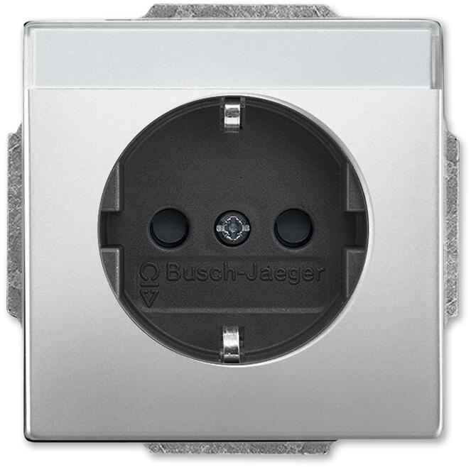 Busch-Jaeger 20 EUCNB-866 SCHUKO Steckdosen-Einsatz mit Beschriftungsfeld, Pur Edelstahl, edelstahl (2CKA002013A5432)