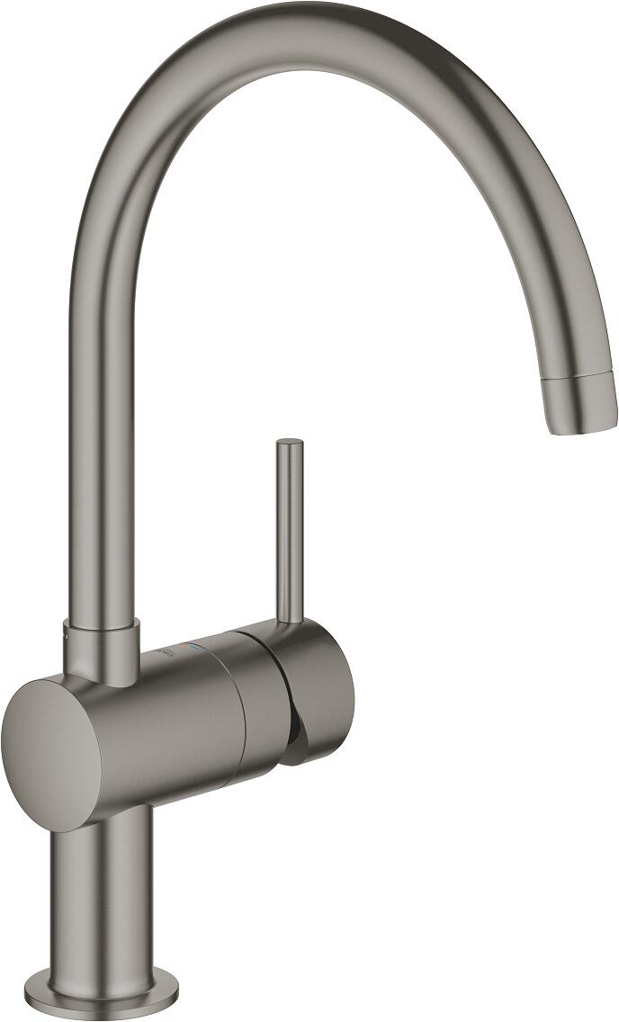 GROHE Minta Einhand-Spültischbatterie, DN15, Hochdruck, C-Auslauf, schwenkbarer Rohrauslauf, hard graphite gebürstet (32917AL0)