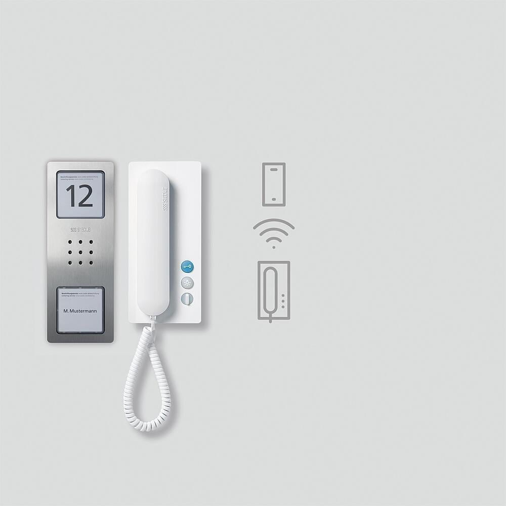 Siedle SET IQ CA 812-1 E/W Audio-Set 1+n-Technik, 1 Ruftaste, Smartphone-App erweiterbar, Türöffnerfunktion weiß/edelstahl (210012835-00)
