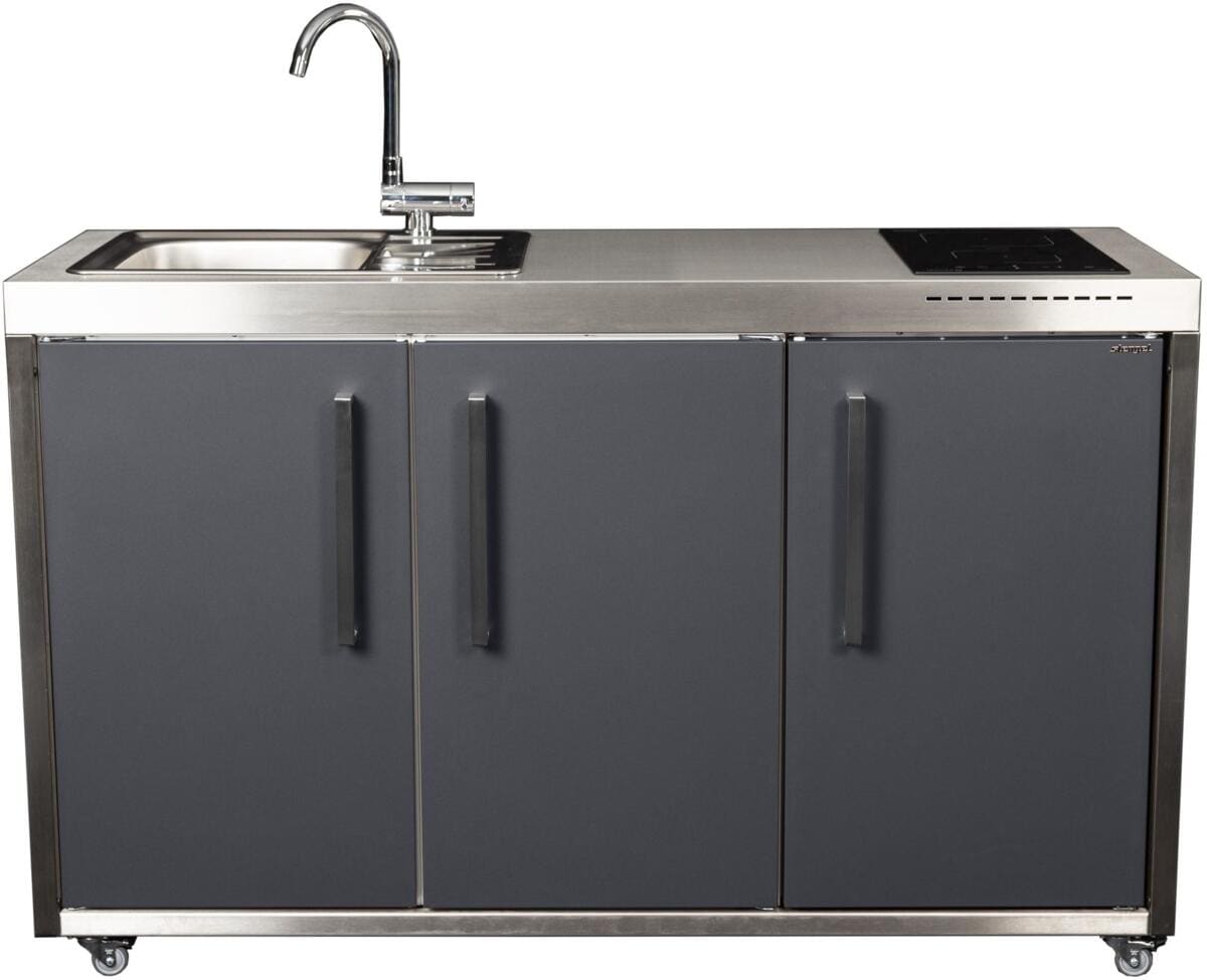 Stengel MO 150 Miniküche Outdoor, Kühlschrank rechts, mit Gefrierfach, Induktionskochfeld rechts, Spüle links, schiefergrau (2215000028115)