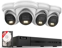 HiLook 6 MP Überwachungskamera-Set, 4* 6 MP Dome Kamera, Smart Hybrid Light, NVR 8-CH, 2 TB HDD, Smartphone App, weiß (IK28P-460T)