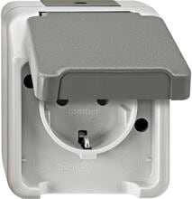 Merten MEG2400-8029 SCHUKO-Steckdose, Aquastar, 16 A, AC 250 V, Berührungsschutz, Schraubklemme, lichtgrau