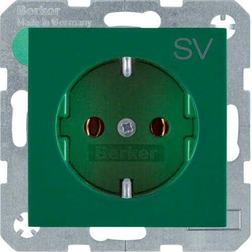 Berker 47438903 Steckdose SCHUKO mit Aufdruck, S.1, grün glänzend
