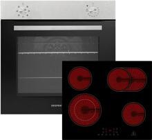 Respekta A-SET1205500 Backofen inkl. Glaskeramikkochfeld (AB 121-26 Jannis + KM5500-28) 60cm breit, 72L, 4 Kochfelder mit je 9 Leistungsstufen, Überhitzungsschutz, Kindersicherung, Edelstahl/Schwarz