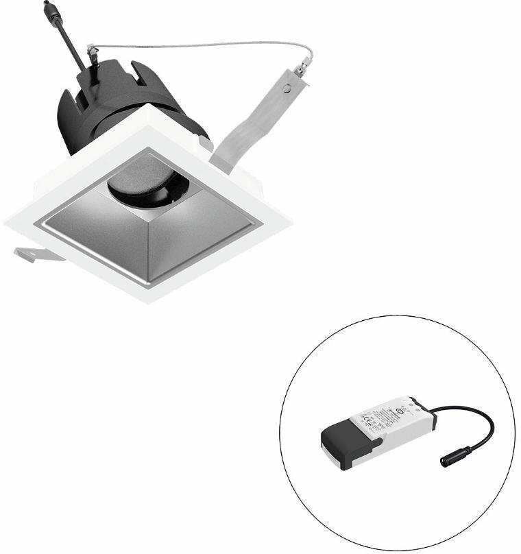 EVN SELECTO LED Deckeneinbau, quadratisch, schwenkbar, IP20, 220-240V/AC, 6W, 3000K, 700lm, inkl. Netzgerät, Phase, Reflektor silber/matt, 13.022,00cd