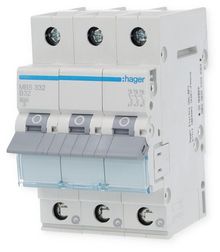 Hager MBS332 Leitungsschutzschalter, Sicherungsautomat, 3-polig, 6kA, B-Charakteristik, 32A