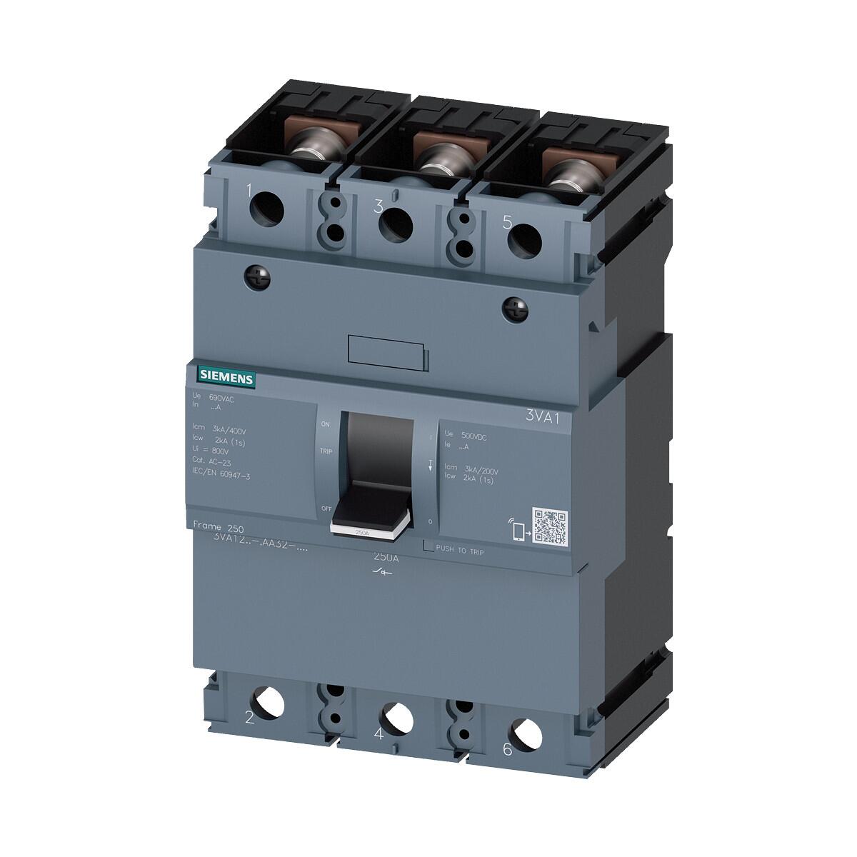 Siemens 3VA1225-1AA32-0AA0 Lasttrennschalter 3VA1 IEC Frame 250 3-polig SD100, In=250A ohne Überlastschutz ohne Kurzschlussschutz Schraubenflachanschl