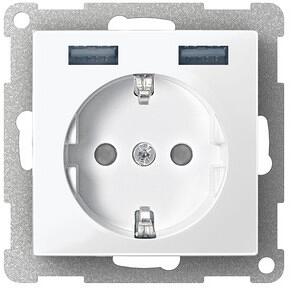 Merten MEG2366-0325 Schuko-Steckdosen-Einsatz mit USB Ladegerät 2,4 A, System M, aktivweiß glänzend