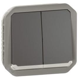Legrand Plexo New Einsatz wahlweise Doppelwechselschalter 10AX/Taster beleuchtet 10A, Steckklemmen (SL), IP 55, anthrazit (069806L)