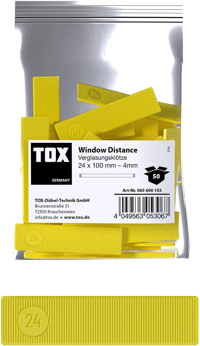 TOX Window Distance Verglasungsklötze, 24x100 mm, Distance 4 mm (065600103)