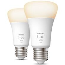 Philips Hue White LED Lampe, Doppelpack, 9,5W, E27, A60, 1100lm, 2700K (929002469205)