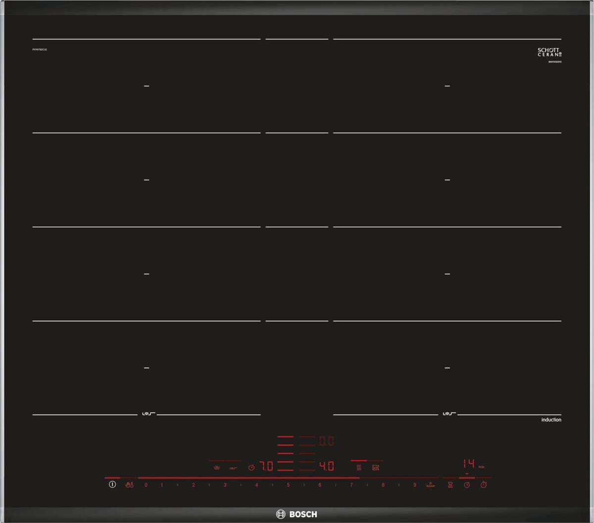 Bosch PXY675DC1E Autarkes Induktionskochfeld, Glaskeramik, 60 cm breit, mit Rahmen, PerfectFry
