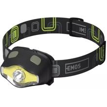 EMOS 1441263110 COB LED Stirnlampe, 220 lm, 100 m, 3x AAA, schwarz