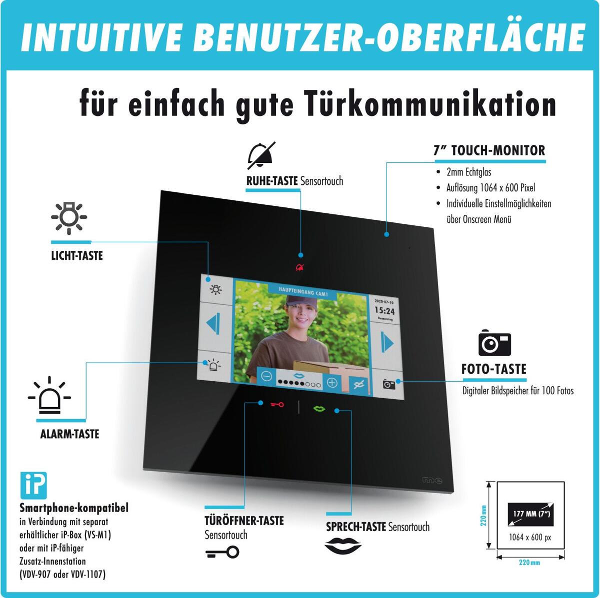 M-E VDV-1007-S 7 Zoll Monitor, Bildspeicher, Freisprechen, Sensortouch ...