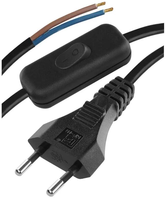 EMOS S09272 Netzkabel, H03VVH2-F, 2x 0,75mm², Länge 2m, Schalter, PVC, schwarz (2402720232)