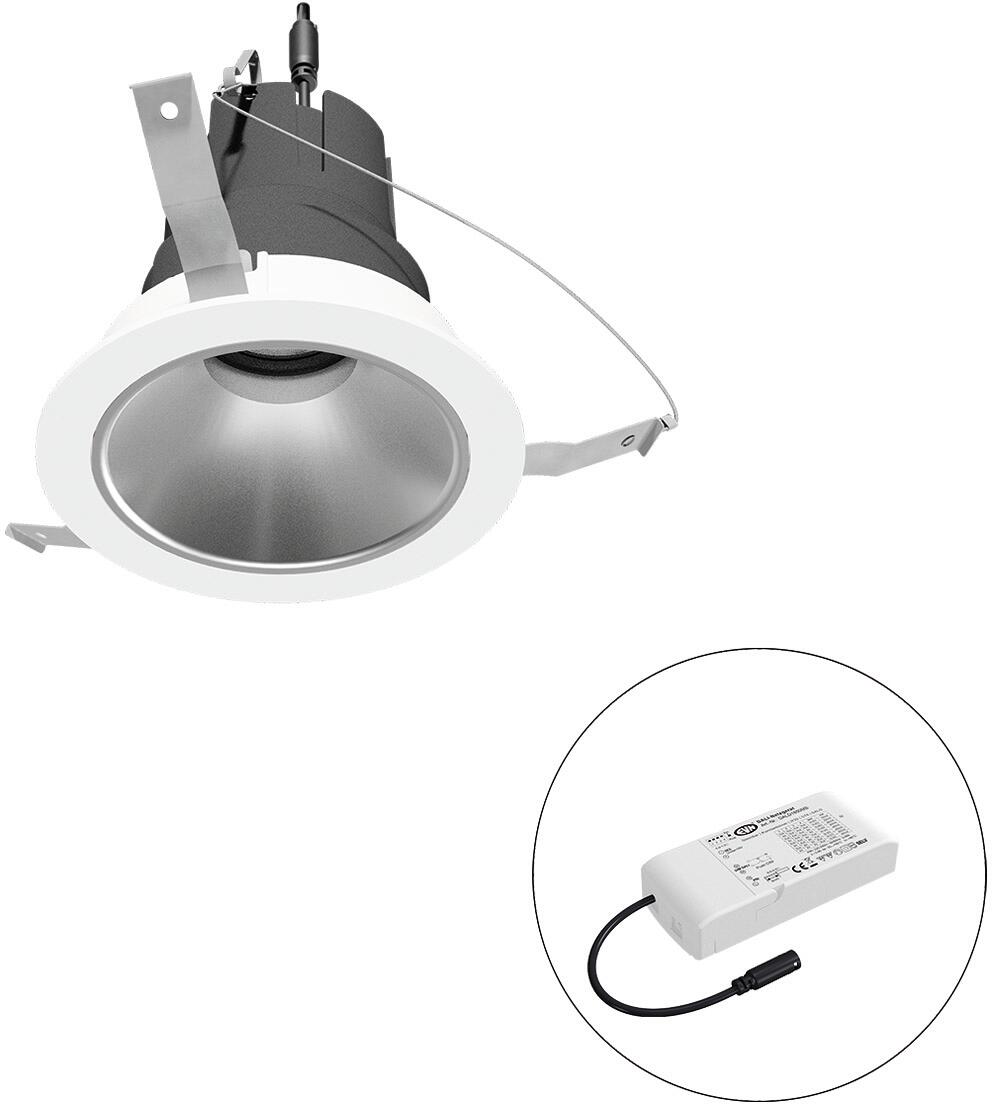 EVN SELECTO LED Deckeneinbau, rund, drehbar, IP20, 220-240V/AC, 6W, 4000K, 735lm, inkl. Netzgerät, DALI, Reflektor silber/matt, 5.353,00cd, mediumstra