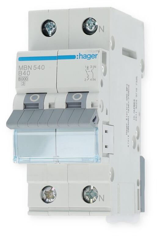 Hager MBN540 Leitungsschutzschalter 1P+N 6kA B-Charakteristik 40A 2 Module