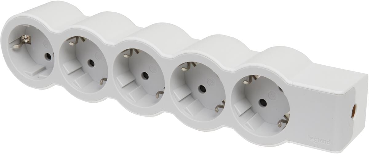 Legrand Flache Steckdosenleiste, 5-fach Steckdose, Mehrfachsteckdose, ohne Kabel, Ultraweiß/Grau (694577)