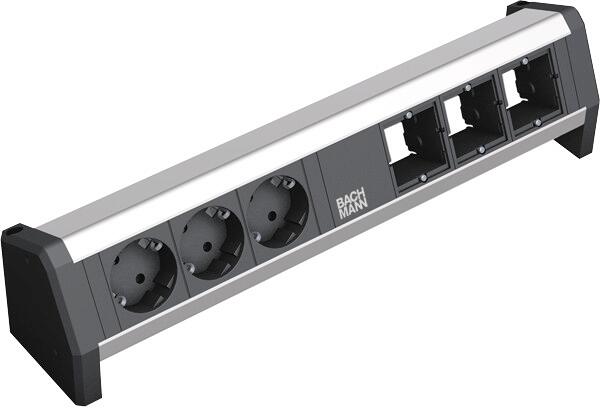 Bachmann DESK Steckdosenleistung, 3xSchuko, 2xABD, 16A/230 V∼, aluminium (902.002)