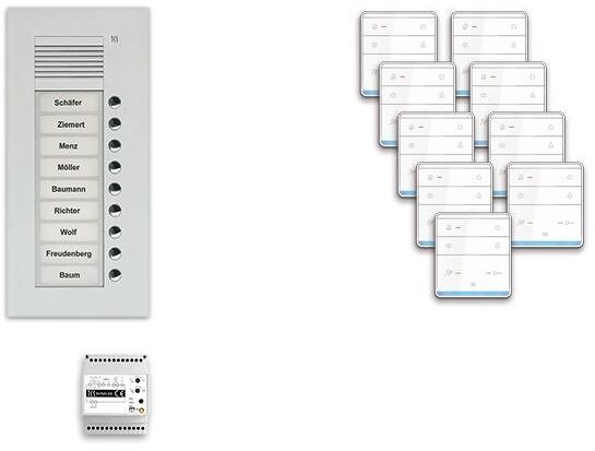 TCS PPUF09-EN/01 pre:pack Audio Unterputz für 9 Wohneinheiten, mit Außenstation PUK, 9 Klingeltasten + 9 x Freisprecher ISW5010 + Steuergerät BVS20