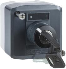 Schneider Electric XALD144 Aufbaugehäuse, Harmony XALD, Kunststoff, dunkelgrau, 1 Schlüsselwahlschalter, O-I, 22mm, 1Schließer