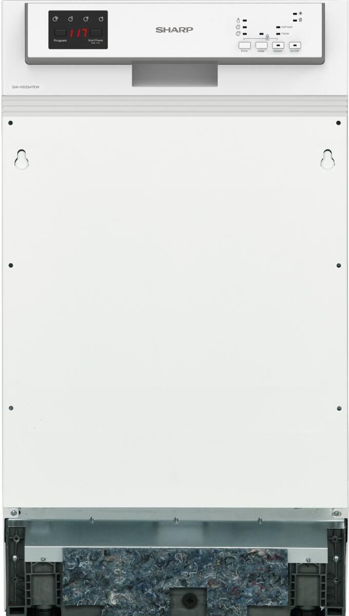 Sharp QW-HS12S47EW-DE Teilintegrierter Geschirrspüler, 45 cm breit, 10 Maßgedecke, Startvorwahl, Express 50", AquaStop, weiß