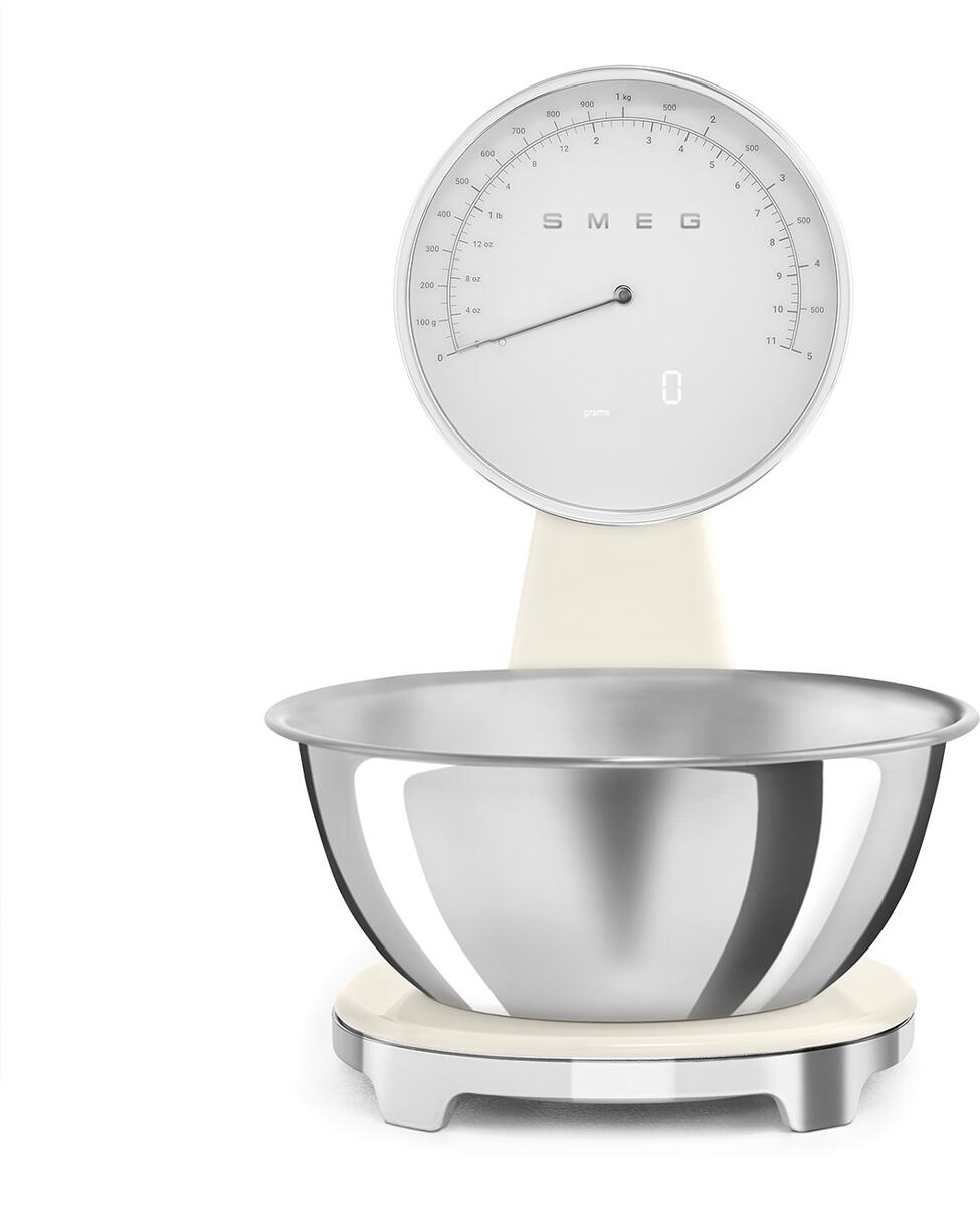 Smeg KSF01CRWW 50"s Style Analoge & Digitale Portionswaage, Vollsichtskala mit LED-Display, max. Tragkraft 5,0 kg, Creme