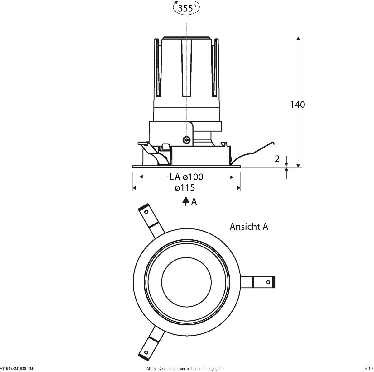 EVN SELECTO LED Deckeneinbau, rund, drehbar, IP20, 220-240V/AC, 18W, 3000K, 2100lm, inkl. Netzgerät, Phase, Reflektor silber/matt, 39.067,00cd, engstr