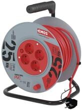 EMOS P09225 Kabeltrommel, SCHUKO, 4 Steckdosen, Länge 25m, 1,5mm², PVC, rot (1928042500)