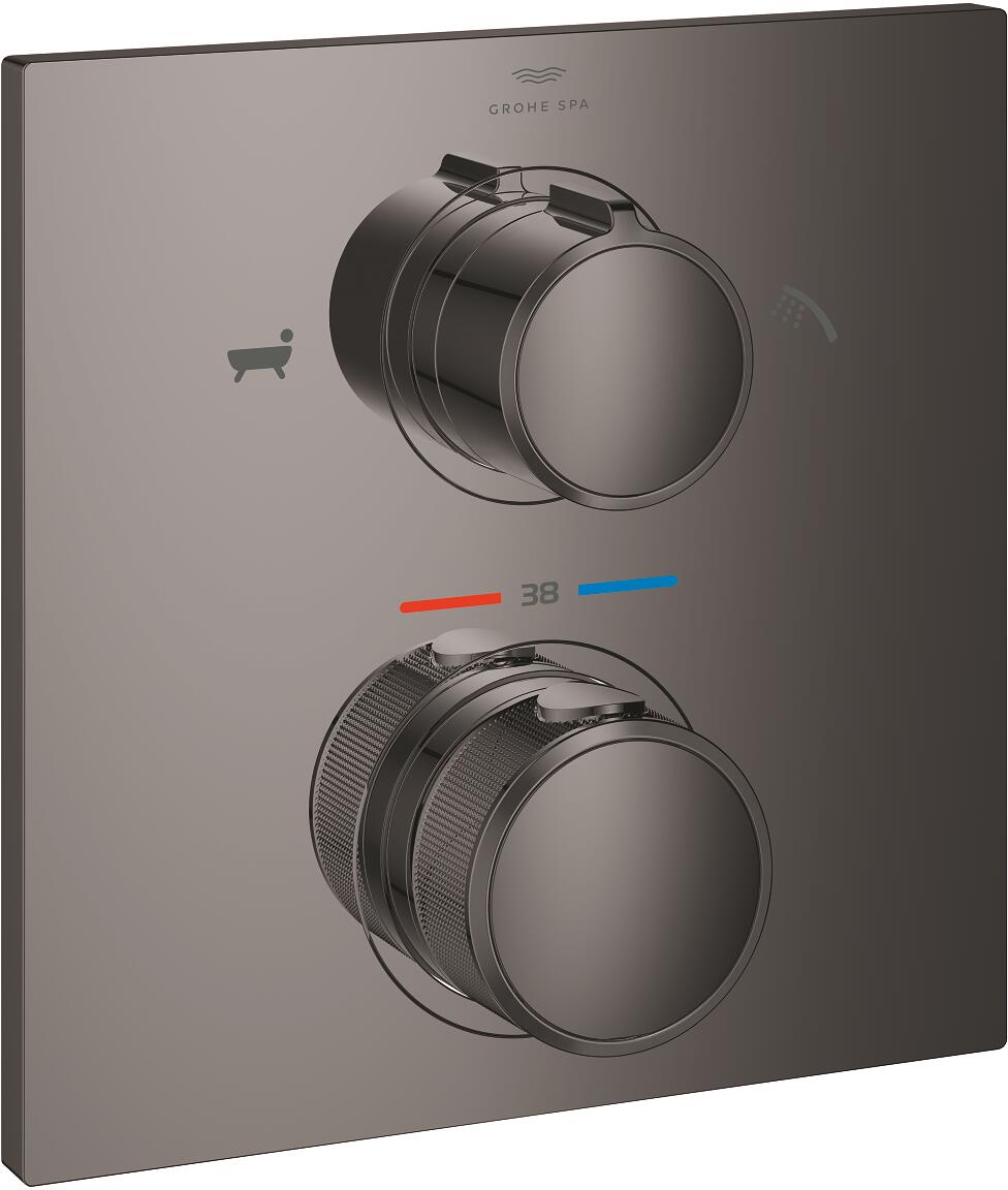 GROHE Allure Thermostat-Brausebatterie, integrierte 2-Wege-Umstellung, Fertigmontageset für Rapido SmartBox, hard graphite (19446A02)