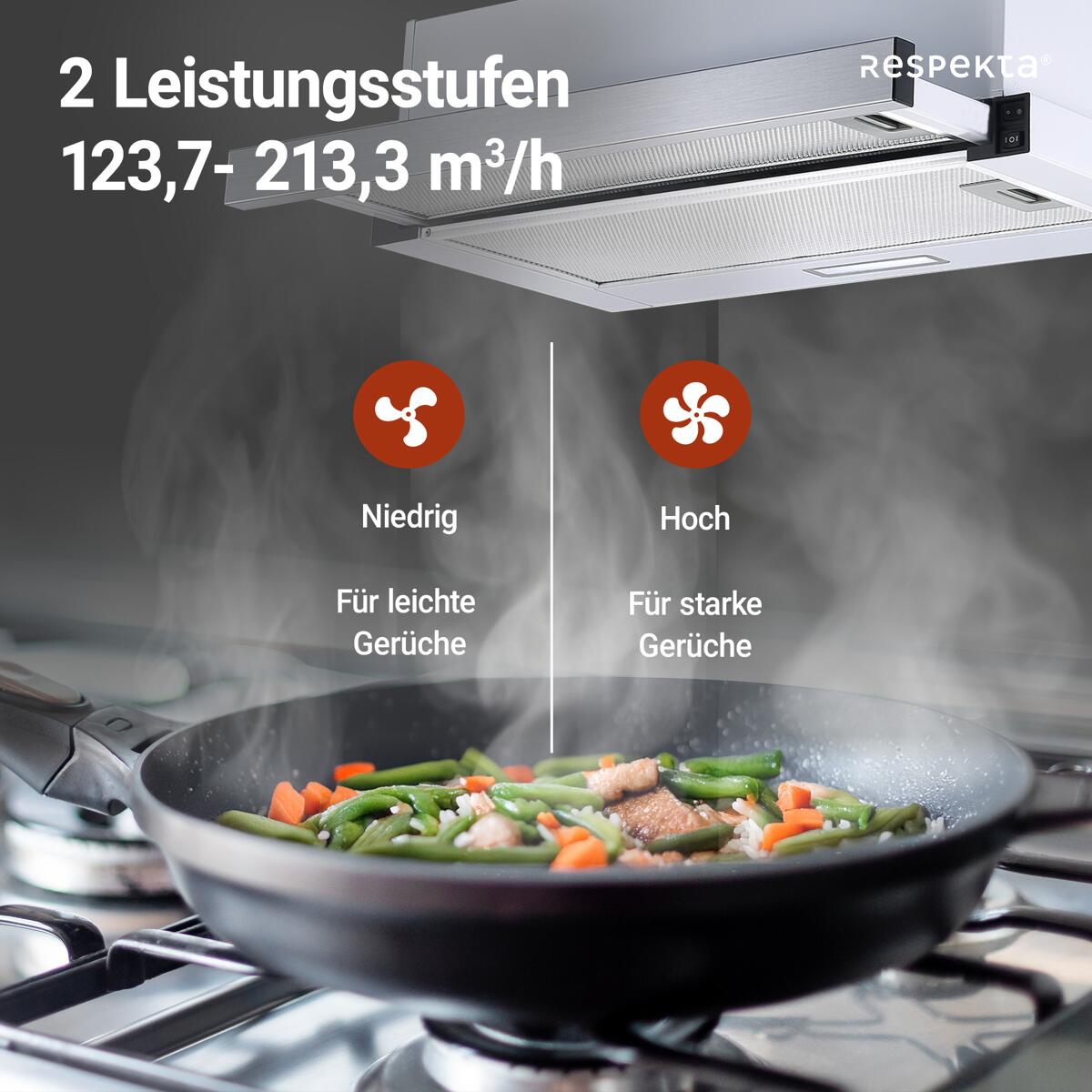 PKM Dunstabzugshaube KHU-60EB2X – Einbau, Ausziehbar, 60 Cm, Edelstahl | 2 Geschwindigkeiten, LED-Beleuchtung