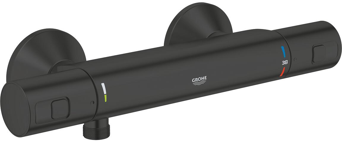GROHE Precision Start Thermostat-Brausebatterie, 1/2′′, EcoButton, EcoJoy, matte black (345942430)