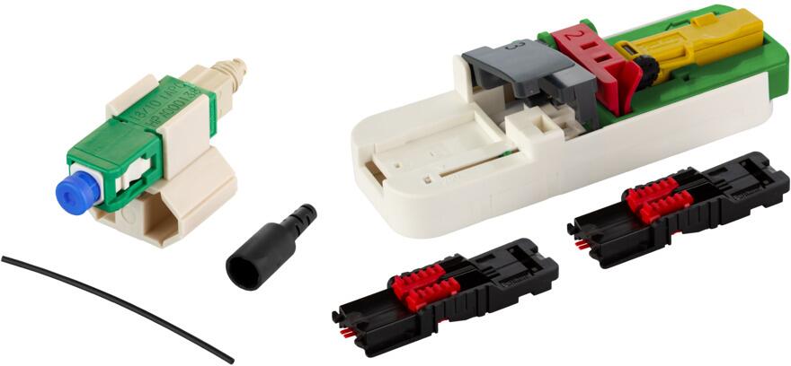 METZ CONNECT OpDAT FASTTM Hybrid Steckerbausatz SC APC OS2 VPE=100 Stück für Adern Ø 0,25 + 0,9 mm inkl. Cleaver-Set und Faser-Guide (1509QAEA010C-E)