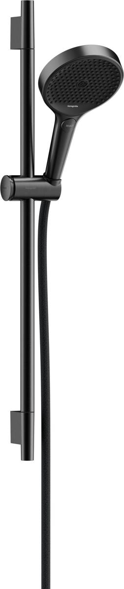 hansgrohe Rainfinity Duschset 130 3 Strahlarten mit Duschstange S Puro 65 cm, Push-Duschkopfhalterung und Designflex Textilbrauseschlauch 160 cm, Meta