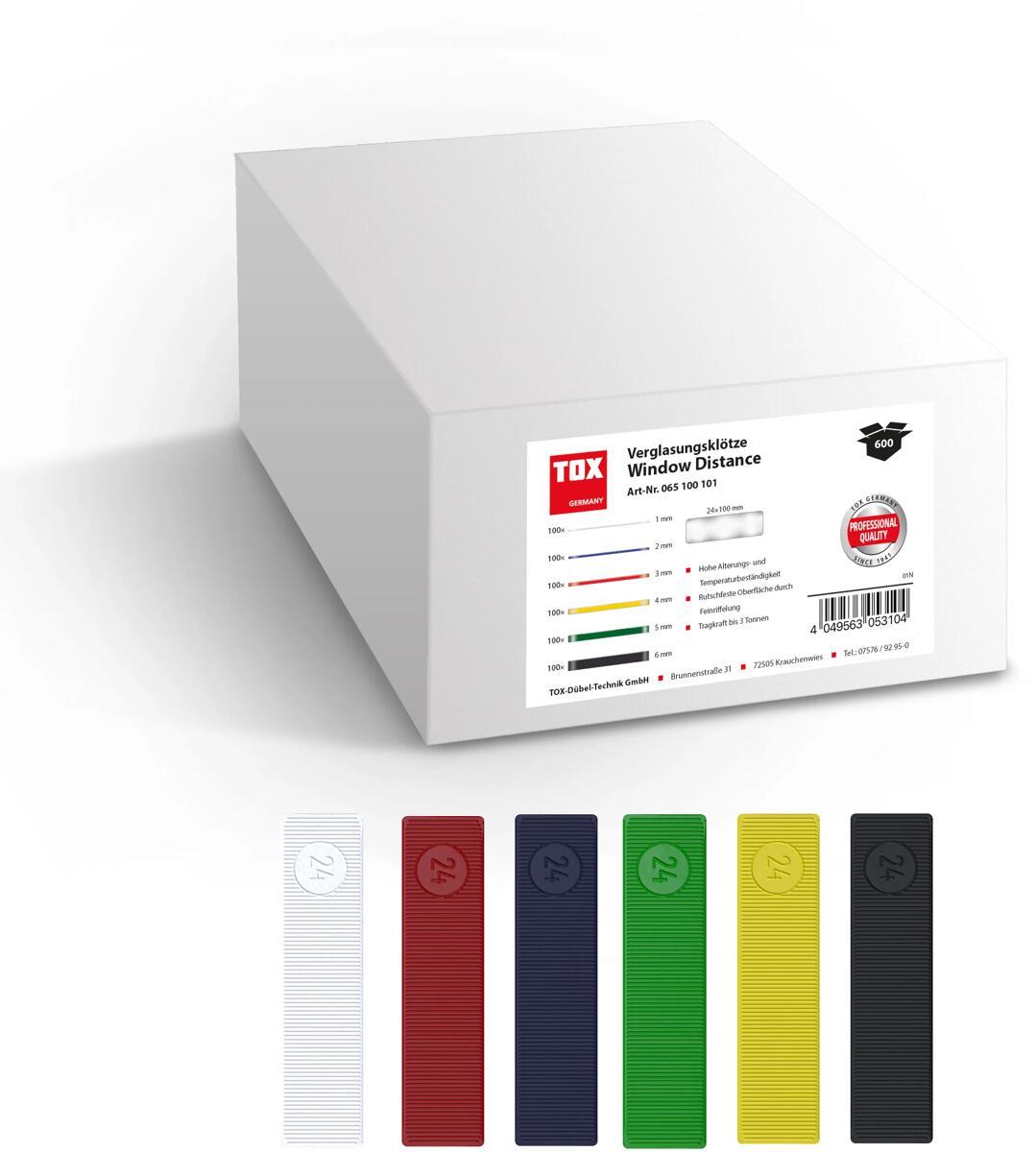 TOX Verglasungsklötze, 24x100 mm, Distance Sortiment (600 Stk.) (065100101)