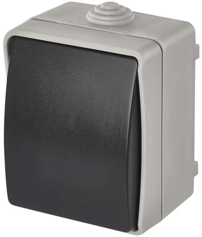 EMOS A1398.2 Wechselschalter n.7, IP54, 1 Taste, grau/schwarz (1950011202)