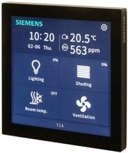 Siemens UP 204S22 KNX Touchpanel 4 Zoll, kapazitives Farbdisplay, integrierter Raumtemperaturfühler, 480×480 px, Micro-SD-Kartenleser, schwarz (5WG1204-2SB22)