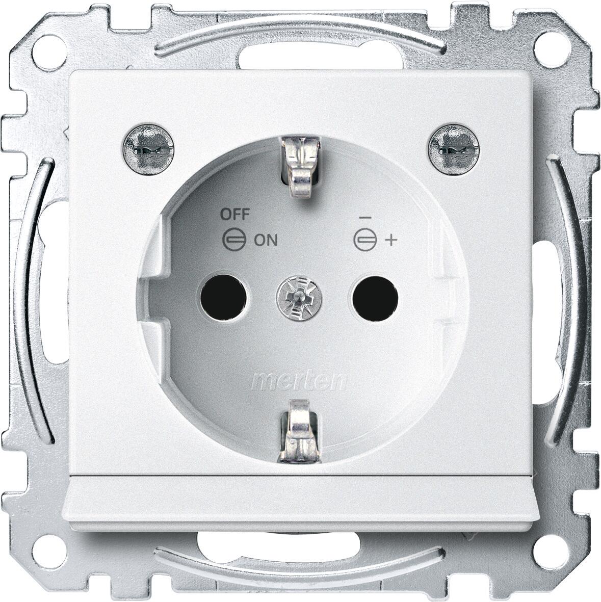 Merten MEG2304-0419 SCHUKO Steckdose mit Lichtauslass und LED-Beleuchtungs-Modul, System M, erhöhter Berührungsschutz, Steckklemmen, polarweiß matt