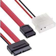 InLine Slimline SATA Kabel, Slimline SATA ST 13pol. (7+6) zu SATA + Strom, 0,4m (29608)
