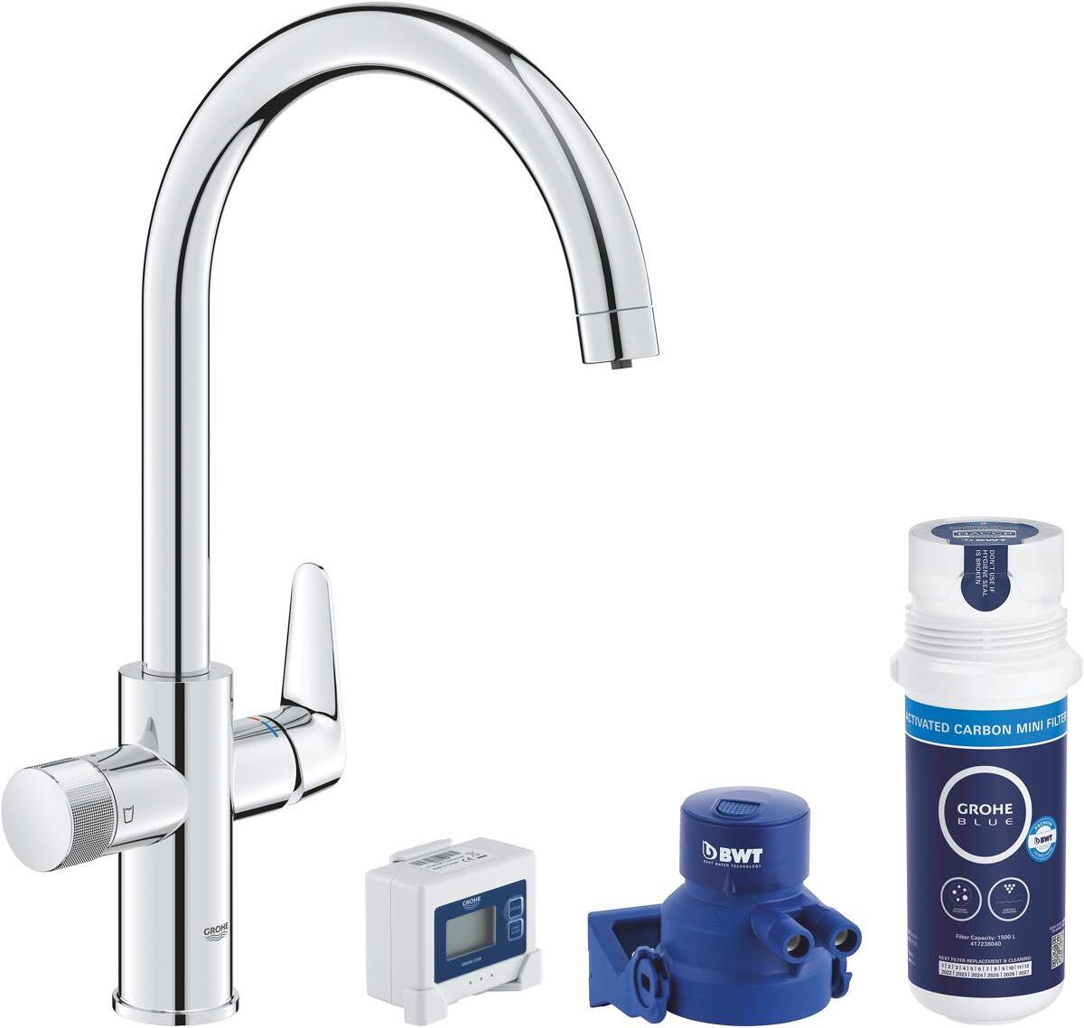 GROHE Blue Pure StartCurve Starter Set mit Mini Aktivkohlefilter, C- Auslauf, chrom (30593000)
