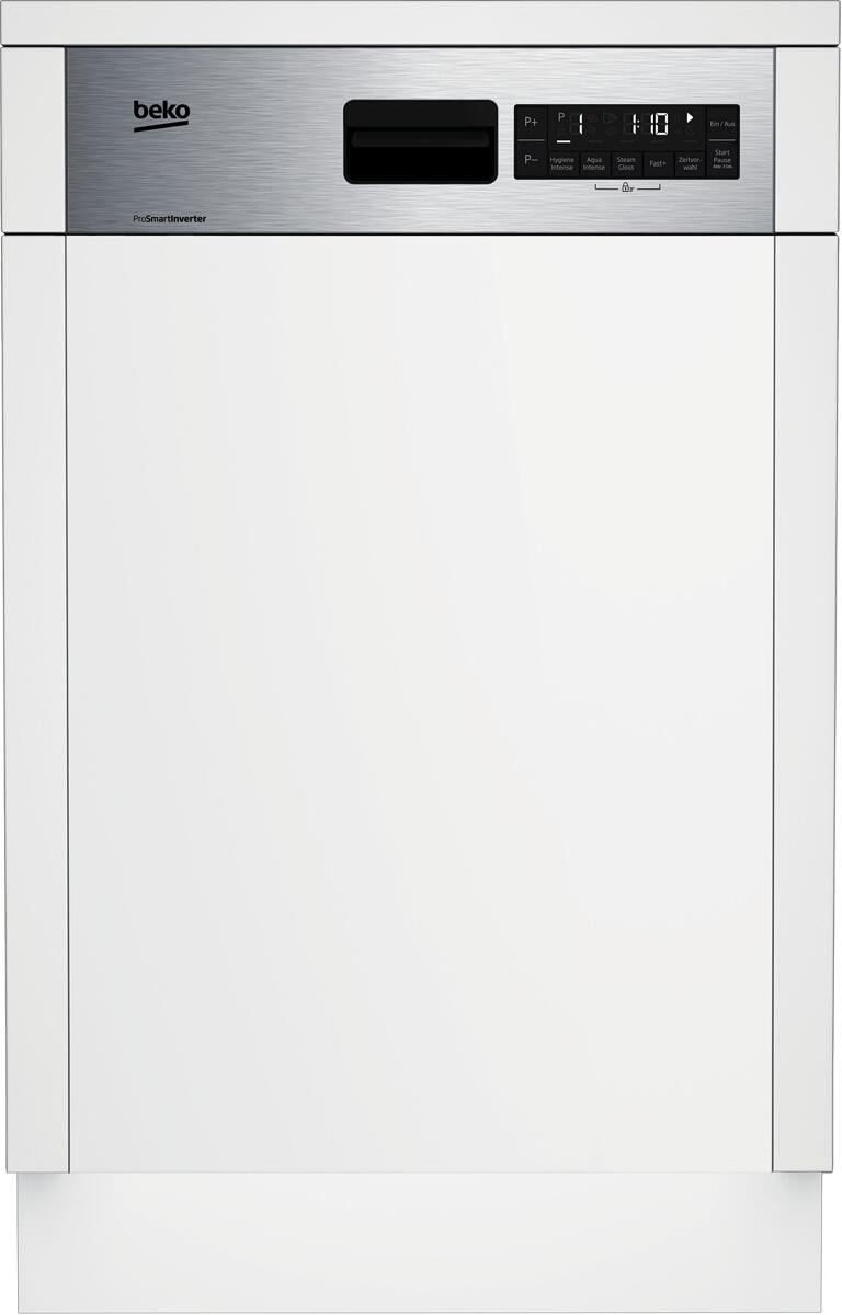 Beko BDSS28040XQ Teilintegrierter Geschirrspüler, 45 cm breit, 10 Maßgedecke, 8 Programme, WaterSafe+, SelFit, Edelstahl Fingerprint Free