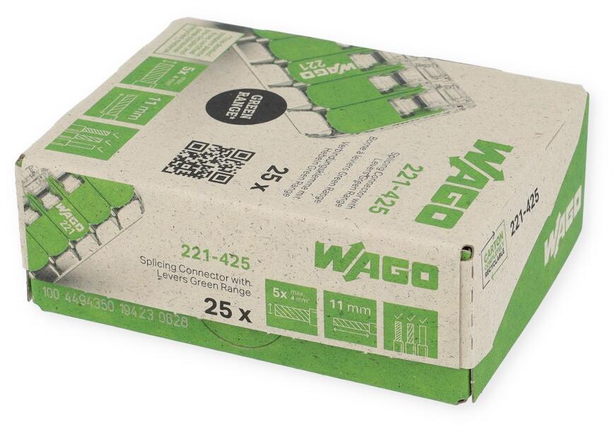 Wago Verbindungsklemme mit Hebeln Green Range, max. 4 mm², 5 Leiter, transparent (221-425)