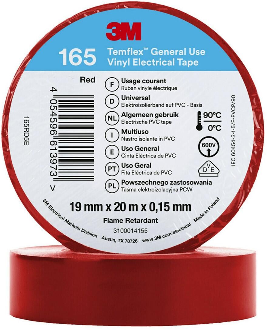 3M Temflex 165 Isolierband, 19mmx20m, rot, 100 Stück (7100184807)