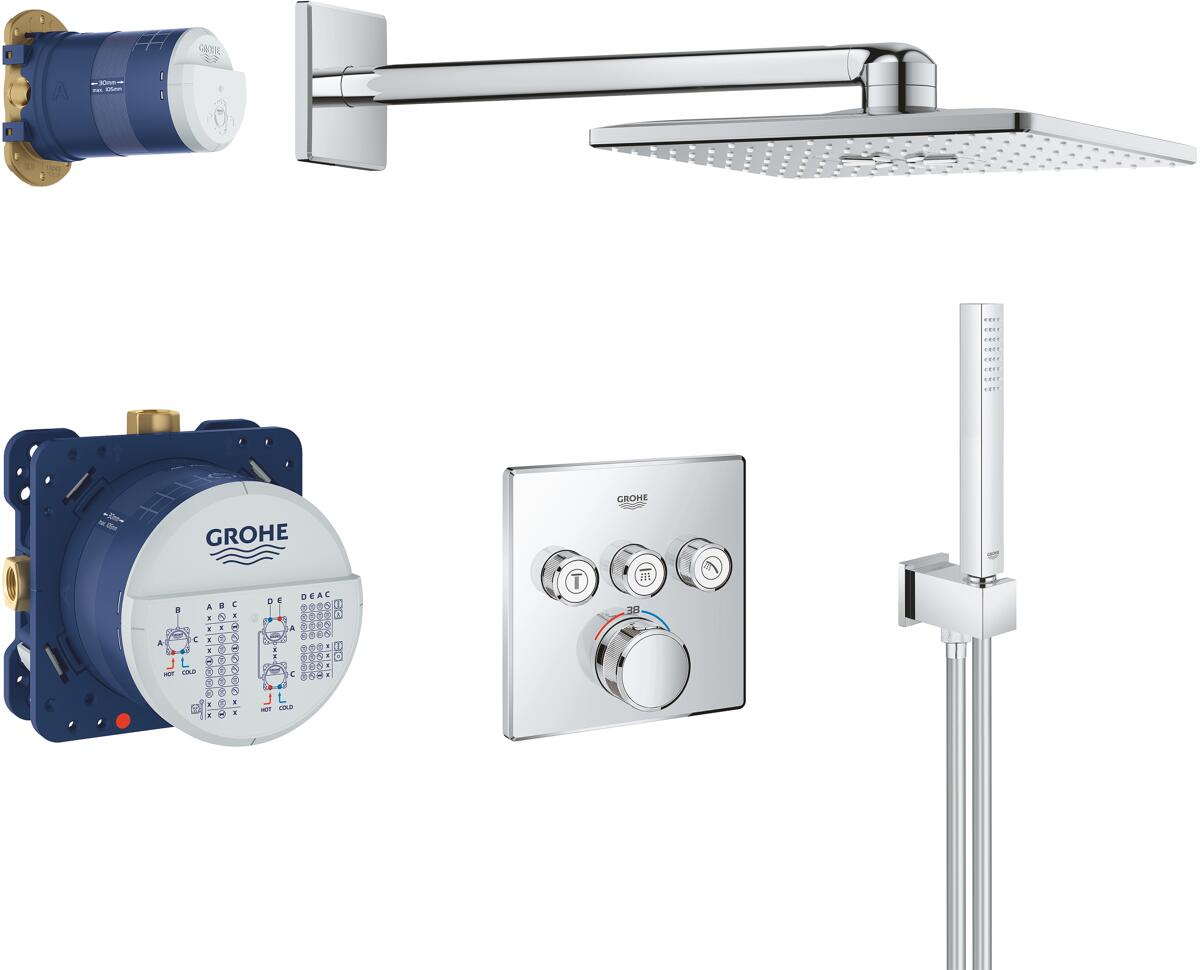 GROHE SmartControl Duschsystem mit Rainshower 310 SmartActive Cube, EcoJoy, Unterputz, chrom (34706000)