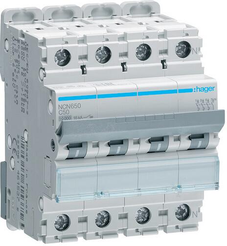 Hager NCN650 Leitungsschutzschalter 3P+N 10kA/15kA C-50A 4M
