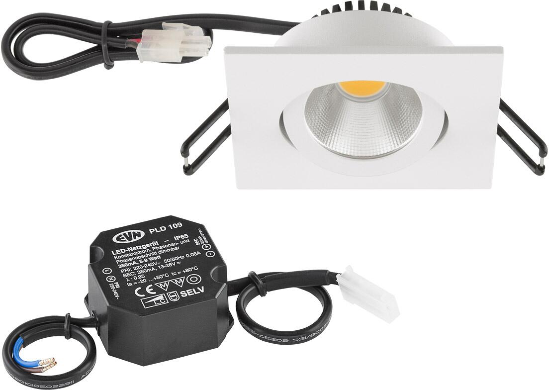 EVN PC20-Serie LED Deckeneinbau, quadratisch, schwenkbar, IP20, 220-240V, 6W, 3000K, 620lm, inkl. Netzgerät, weiß STL (PC24N60102)