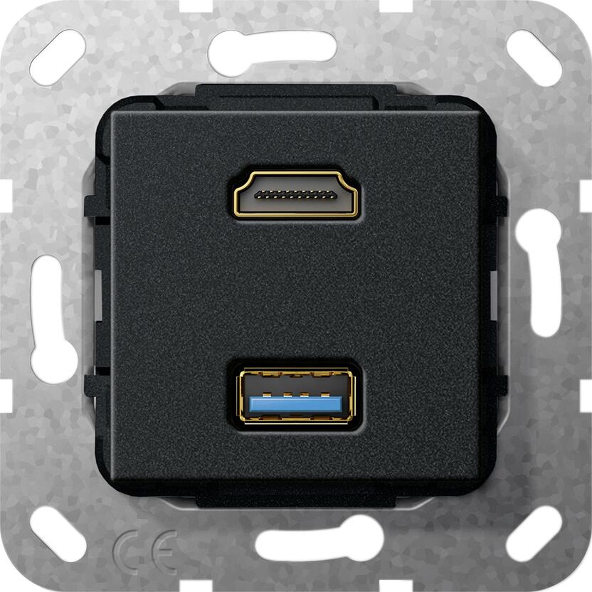 Einsatz HDMI High Speed with Ethernet und USB 3.0 schwarz Gira 567810
